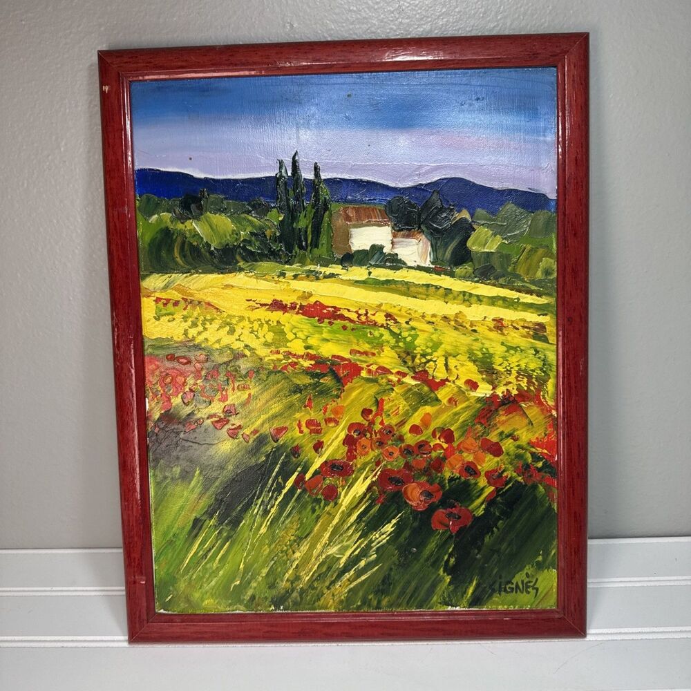 Original Frédéric Signes 1999 Provence Oil Painting Canvas Poppy Field Signed